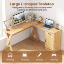 L-Shaped Computer Desk with Reversible Drawer and Cabinet