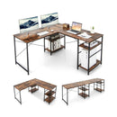 L Shaped Computer Desk with 4 Storage Shelves and Cable Holes by LJGDeals