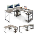L Shaped Computer Desk with 4 Storage Shelves and Cable Holes by LJGDeals