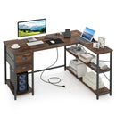 L Shaped Desk with Charging Station Corner Computer Desk with 2 Fabric Drawers by LJGDeals
