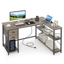 L Shaped Desk with Charging Station Corner Computer Desk with 2 Fabric Drawers by LJGDeals