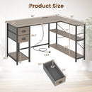 L Shaped Desk with Charging Station Corner Computer Desk with 2 Fabric Drawers by DirectDeals