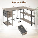 L Shaped Desk with Charging Station Corner Computer Desk with 2 Fabric Drawers by LJGDeals