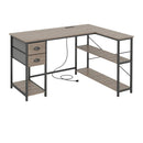 L Shaped Desk with Charging Station Corner Computer Desk with 2 Fabric Drawers by LJGDeals