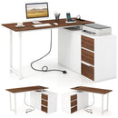 L-Shaped Desk with File Cabinet and Power Outlet Reversible Corner Computer Desk by LJGDeals