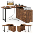 L-Shaped Desk with File Cabinet and Power Outlet Reversible Corner Computer Desk by LJGDeals