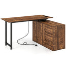 L-Shaped Desk with File Cabinet and Power Outlet Reversible Corner Computer Desk by LJGDeals