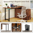 L-Shaped Desk with File Cabinet and Power Outlet Reversible Corner Computer Desk by LJGDeals