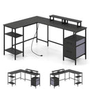 L Shaped Desk with Power Outlet Reversible Computer Desk with Monitor Stands by LJGDeals