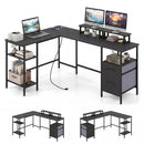 L Shaped Desk with Power Outlet Reversible Computer Desk with Monitor Stands by LJGDeals