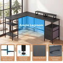 L Shaped Desk with Power Outlet Reversible Computer Desk with Monitor Stands by LJGDeals