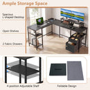 L Shaped Desk with Power Outlet Reversible Computer Desk with Monitor Stands by DirectDeals