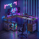 L-Shaped Desk with Power Outlet and Monitor Stands by LJGDeals