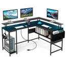 L-Shaped Gaming Desk with LED Lights and Power Outlets Home Office Computer Desk