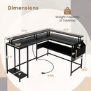 L-Shaped Gaming Desk with LED Lights and Power Outlets Home Office Computer Desk