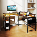 L-Shaped Gaming Desk with LED Lights and Power Outlets Home Office Computer Desk by LJGDeals