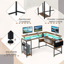 L-Shaped Gaming Desk with LED Lights and Power Outlets Home Office Computer Desk