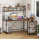 L-Shaped Reversible Gaming Desk with LED Strip and Power Outlets Hutch Monitor Stand-Rustic Brown