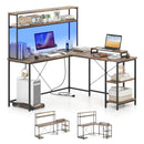 L-Shaped Reversible Gaming Desk with LED Strip and Power Outlets Hutch Monitor Stand by LJGDeals