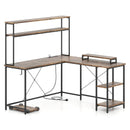 L-Shaped Reversible Gaming Desk with LED Strip and Power Outlets Hutch Monitor Stand by LJGDeals