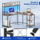 L-Shaped Reversible Gaming Desk with LED Strip and Power Outlets Hutch Monitor Stand by LJGDeals