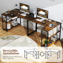 L-shaped 47 Inch Reversible Corner Desk with Adjustable Storage Shelves-Rustic Brown