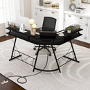 L-shaped Computer Desk with Power Outlet and Monitor Stand by DirectDeals