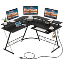L-shaped Computer Desk with Power Outlet and Monitor Stand by DirectDeals