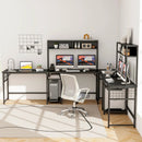 L-shaped Desk with Power Outlet Hutch by LJGDeals