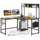 L-shaped Desk with Power Outlet Hutch by LJGDeals