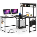 L-shaped Desk with Power Outlet Hutch by LJGDeals