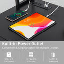 L-shaped Desk with Power Outlet Hutch-Black