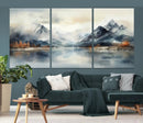 Lake Mountain Abstract Wall Art, Framed Lake Mountain Modern