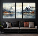 Lake Mountain Abstract Wall Art, Framed Lake Mountain Modern