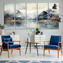 Lake Mountain Abstract Wall Art, Framed Lake Mountain Modern