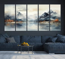 Lake Mountain Abstract Wall Art, Framed Lake Mountain Modern