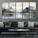 Lake Mountain Abstract Wall Art, Framed Lake Mountain Modern