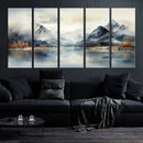 Lake Mountain Abstract Wall Art, Framed Lake Mountain Modern