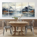 Lake Mountain Abstract Wall Art, Framed Lake Mountain Modern