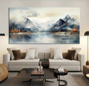 Lake Mountain Abstract Wall Art, Framed Lake Mountain Modern