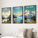 Set of 3 Travel Prints. Banff, Lake Tahoe, Mount Rainier Posters by Wall Art Set
