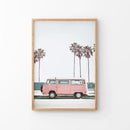 Travel Pink Van Wall Decor. California Summer Theme by Wall Art Set