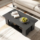 Large 36/41 Inch 2-tier Wooden Modern Coffee Table with Storage Shelf-Black by LJGDeals