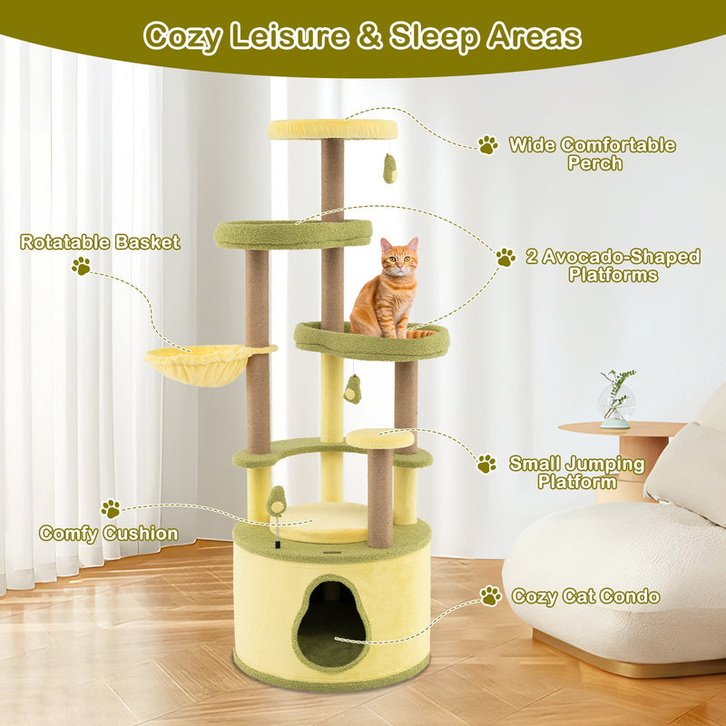Large Avocado Cat Tree Multi-level Cat Tower with Private Condo-Green, photo 8 of 8