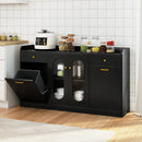 Large Buffet Cabinet Hidden Tilt Out Trash Can Cabinet with 2 Glass Doors by LJGDeals