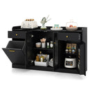 Large Buffet Cabinet Hidden Tilt Out Trash Can Cabinet with 2 Glass Doors by DirectDeals