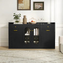 Large Buffet Cabinet Hidden Tilt Out Trash Can Cabinet with 2 Glass Doors by LJGDeals
