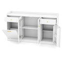 Large Buffet Cabinet Hidden Tilt Out Trash Can Cabinet with 2 Glass Doors by LJGDeals