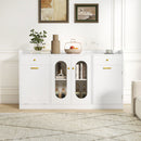 Large Buffet Cabinet Hidden Tilt Out Trash Can Cabinet with 2 Glass Doors by DirectDeals