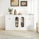 Large Buffet Cabinet Hidden Tilt Out Trash Can Cabinet with 2 Glass Doors by LJGDeals